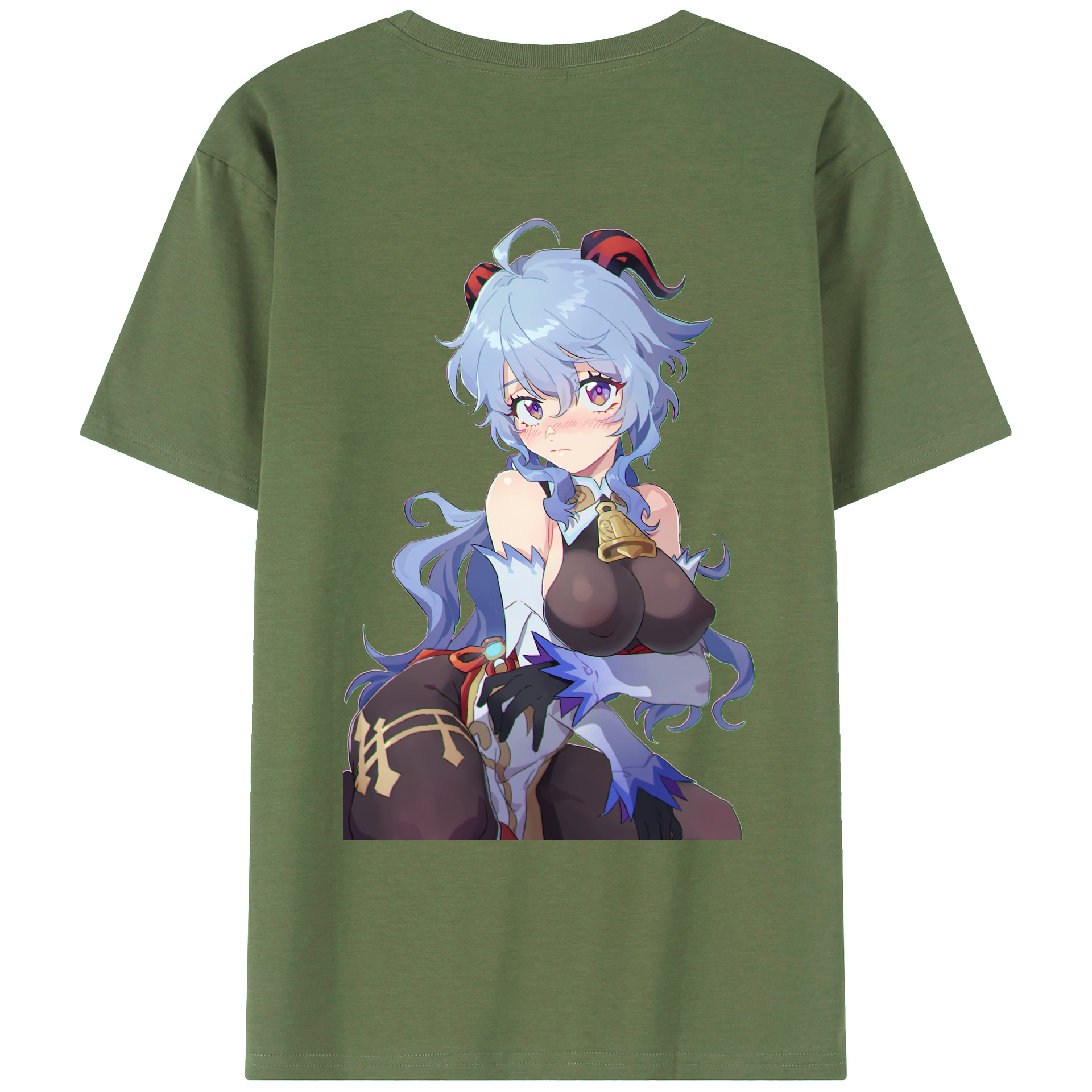 げんし神 甘雨 かんう genshin Ganyu 綿100％ メンズ半袖Tシャツ（バックプリント） 通気性